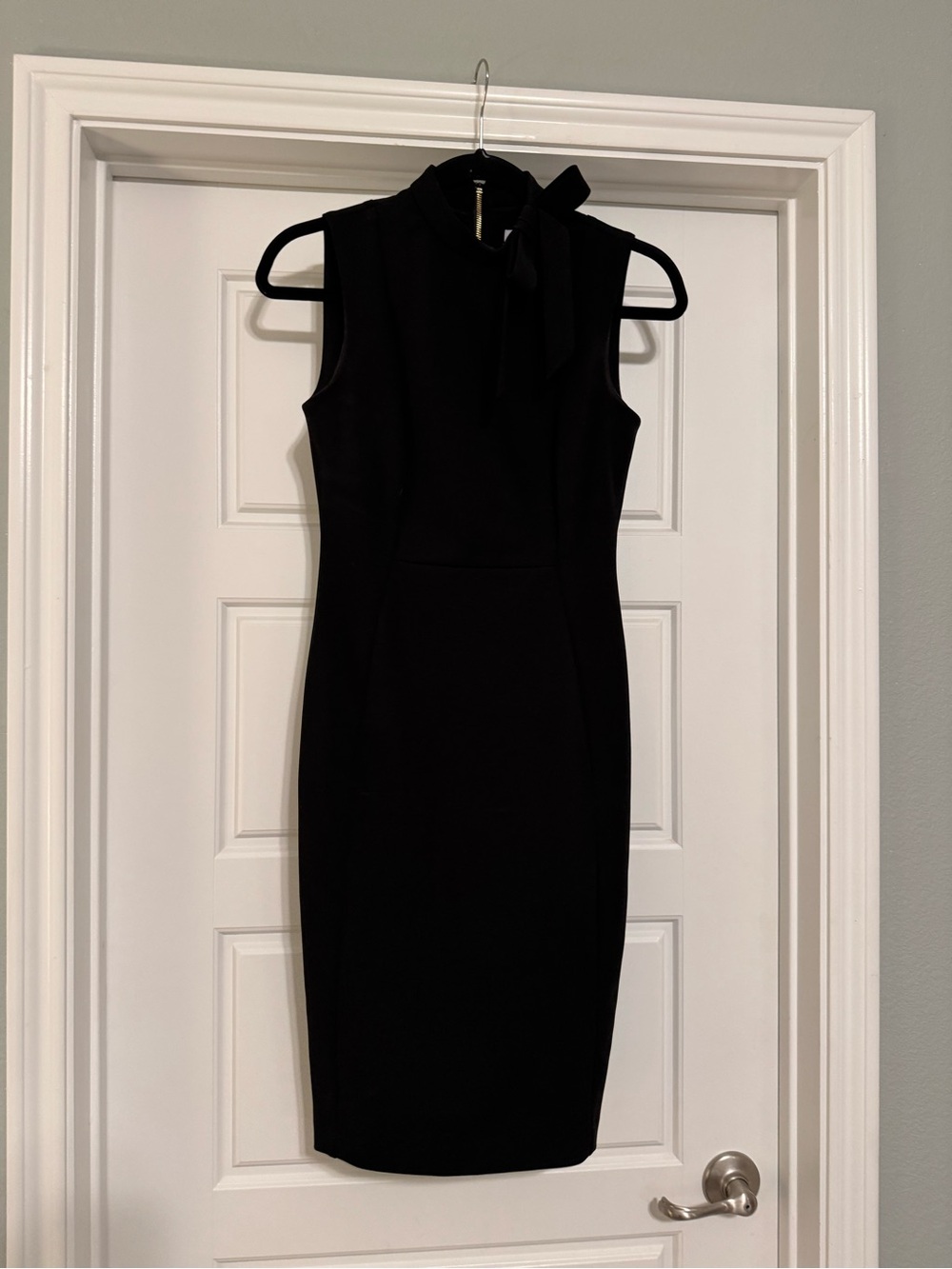 Calvin Klein Black Sleeveless Sheath Dress with Neck Tie